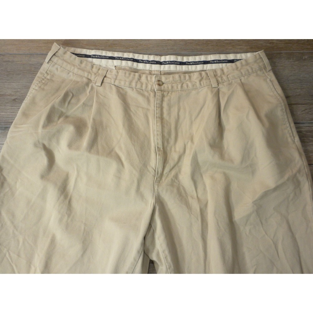Polo Ralph Lauren Pants Mens 42x30 Beige Hammond Chino Pleated Twill Vintage USA - Picture 4 of 12